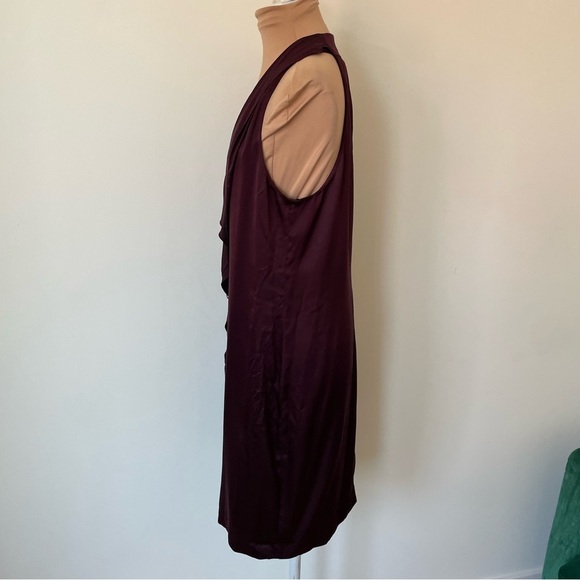 VINCE V-Neck Knee-Length Stretch Silk Ruffle Burgundy Purple Shift Dress EUC M - Picture 5 of 12